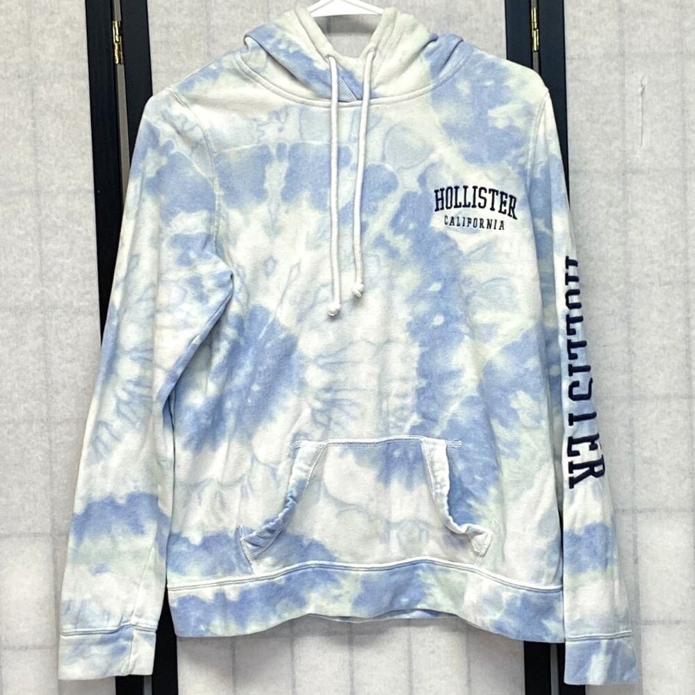 Hollister Hoodie Sweatshirt M Blue Watercolor Long Sleeve Pouch Pocket Pullover